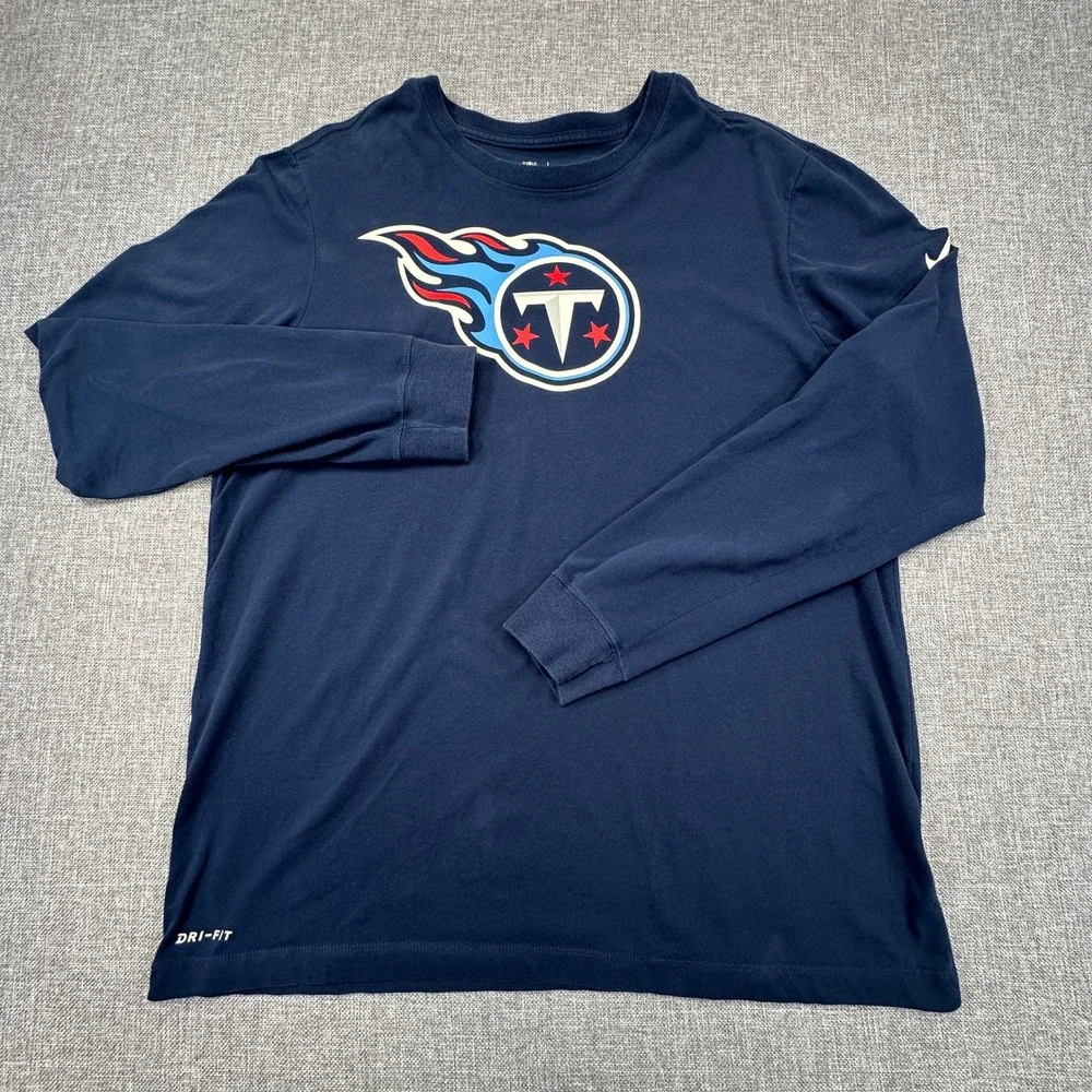Nike Tennessee Titans Shirt Mens Large Navy Long Sleeve Dri-FIT NFL Team Apparel